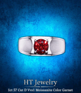 Ring Man Silver s925 1ct 57 Cut D Vvs1 Moissanite Color Garnet