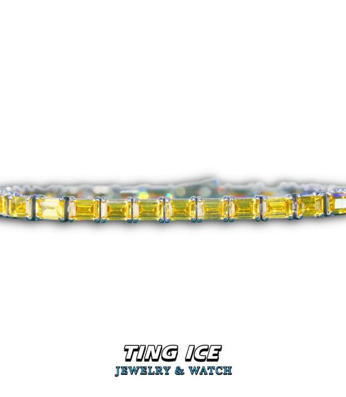 Lắc tay Tennis Baguette chữ nhật Full Ice Yellow mùa hè trên tay