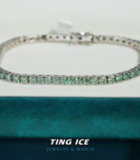 Lắc tay Tennis Green Color Bạc S925 Full Moissanite