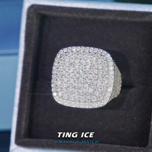 Nhẫn nam Bạc S925 thiết kế bản to đính Full Moissanite thời trang Rapper đường phố
