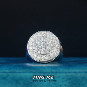 Nhẫn nam Bạc S925 đính Full Moissanite bản tròn cách điệu