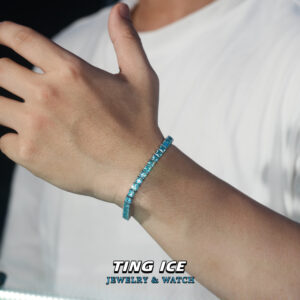 Lắc tay Tennis đính Full Baguette Light Blue phá cách sang trọng