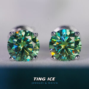 Bông tai nụ Bạc S925 đính Moissanite Green / Xanh 57 giác cắt